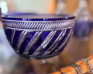 Cobalt cut-to-clear crystal bowl