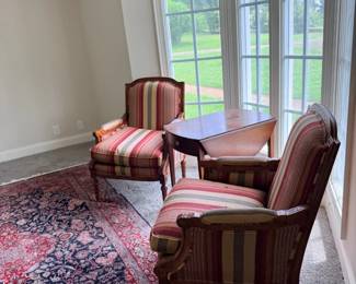 Pair of striped upholstered armchairs