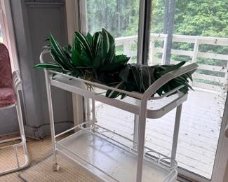 White metal and glass bar cart