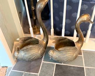 Pair of brass swan figurines
