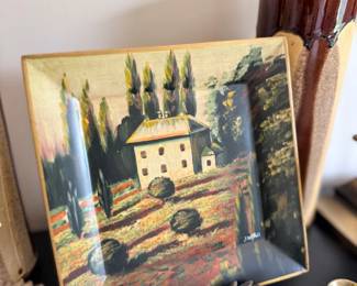 Framed Tuscan villa landscape painting