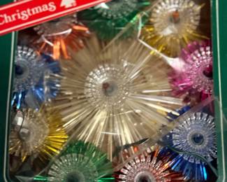 Vintage starburst glass ornaments, boxed