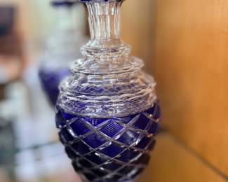 Cobalt cut-to-clear crystal decanter