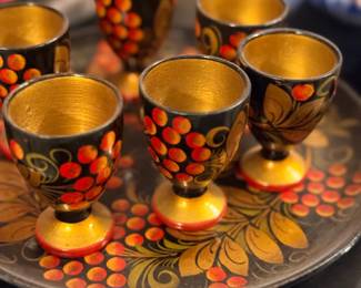 Russian Khokhloma lacquer goblet set