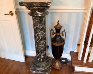 Marble pedestal column with urn
