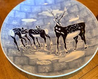 Decorative plate with deer woodland scene