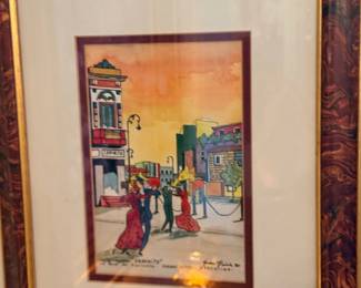 Framed signed street scene print