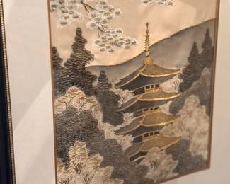 Framed Japanese pagoda woodblock print