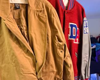 Carhartt jacket and varsity letterman jacket