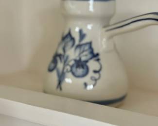 Blue and white ceramic coffee pot