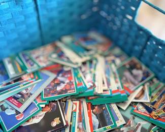 Basket of sports trading cards