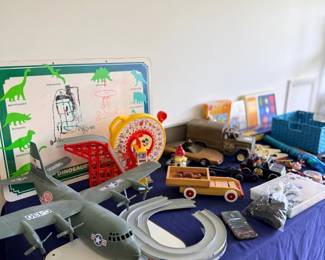Table of vintage toys and games