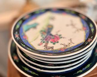 Set of Asian decorative bird and floral plates