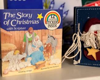Christmas books and ornaments