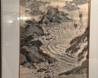 Framed Asian ink landscape painting