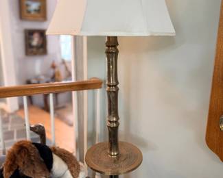 Brass floor lamp with table tier