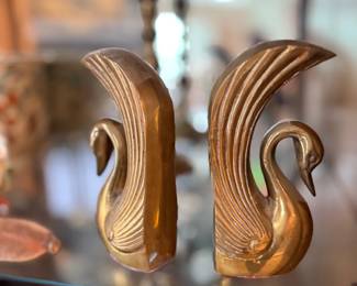 Pair of brass swan bookends