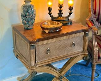 Side table with candelabra lamp