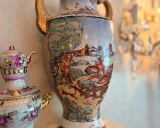 Satsuma-style handled vase with figural scene