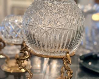 Cut crystal bowl on brass stand
