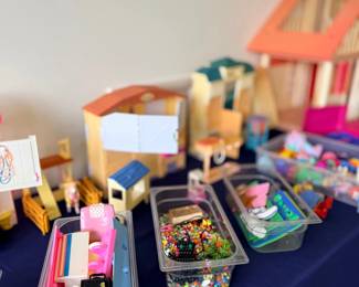Craft supply bins and dollhouse