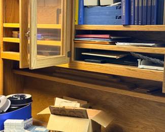 Wood secretary desk with cabinet