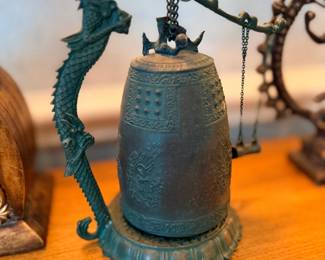 Asian bronze temple bell with dragon mount