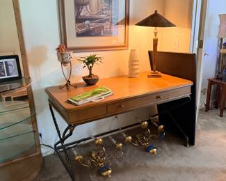 Wood writing desk with iron base