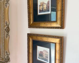Framed Venice street scene prints, pair