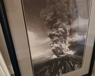 Framed volcano eruption photograph