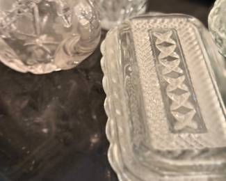Cut crystal dishes and butter dish