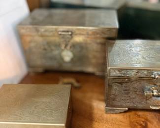 Carved brass trinket boxes