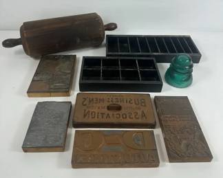 Printing Blocks  Roller Lot Advertising Letterpress Ink Stamp Set Vintage