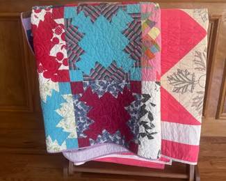 Pair Handmade Patchwork Quilts Multicolor Scrap Quilt  Pink White Leaf Pattern Set