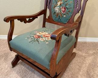 Victorian Style Armchair with Floral Needlepoint Upholstery