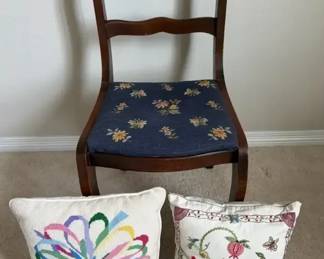Vintage Embroidery Pillows  Needlepoint Antique Chair