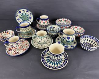 Polish Pottery Mugs Cups Saucers and Bowls in Assorted HandPainted Patterns