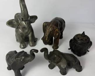 Cast Metal Elephant Figurines  Ornate Lidded Incense Burner Decor