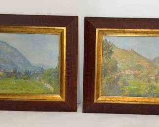 Pair Vintage Italian Landscape Oil Paintings Bolzano 1929 Signed V.B. Framed Art