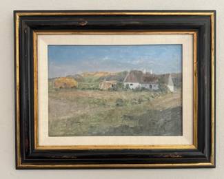 Impressionist Farmhouse Landscape Oil Painting Framed Rustic Scene Art Vintage Signed