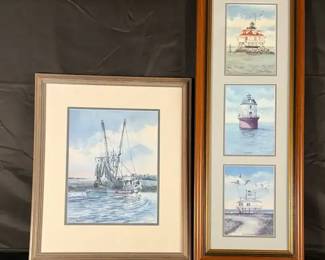 Framed Prints Lighthouse  Shrimp Boat Coastal Artwork