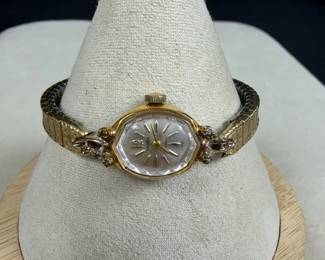 Beautiful Vintage Gruen Rose Gold Plated Watch With Diamond Accents