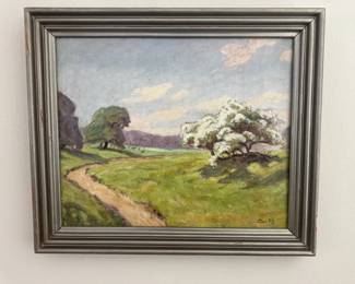 Danish Oil Painting, Deer Park Landscape,1930s, Signed by Axel P Jensen