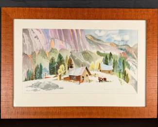 Horton Lawrence Schneider Framed Landscape Print Mountain Cabin Scene