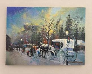 Malcolm Farley Starlight Castle Rock Winter Village Oil Painting Holiday Scene