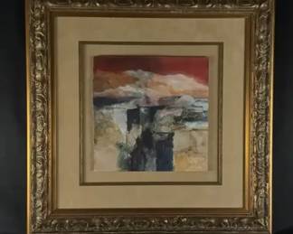 Linda F Signed Abstract Landscape Mixed Media Framed Art, signed by Linda F 30x30 Textured Piece