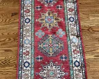 Kazak Style Runner Rug with Geometric Medallions and Red Field