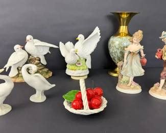 Lladro Swans, Capodimonte Basket, Porcelain Figurines  Vase Group