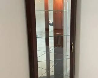Lighted Corner Curio Cabinet Glass Shelves Wood Display Case