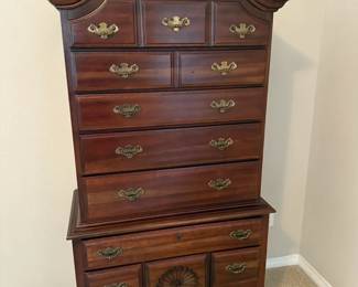 Highboy Chest on Chest Dresser with Carved Bonnet Top